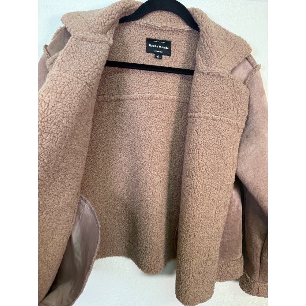Haute Monde Faux Suede Moto Jacket Sherpa Lining Maeve  Large Biker Urban Boho - Picture 4 of 12